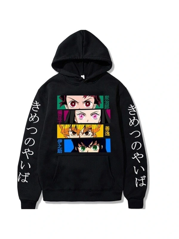 Hoodies Kamado Nezuko Kimetsu Yaiba Kapşonlu Mod749 14796 Siyah
