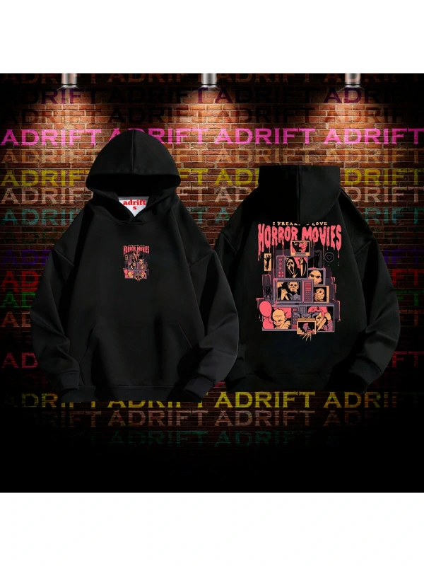 Horrormovies Tasarım Baskılı Kapüşonlu Sweatshirt Hoodie Siyah