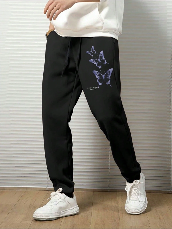 Hypemode Butterfly & Slogan Graphic Drawstring Waist Eşofman Altı