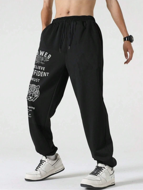 Hypemode Letter Tiger & Floral Graphic Drawstring Waist Eşofman Altı