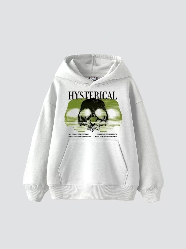 Hysterıcal Baskılı Oversize Unisex Beyaz