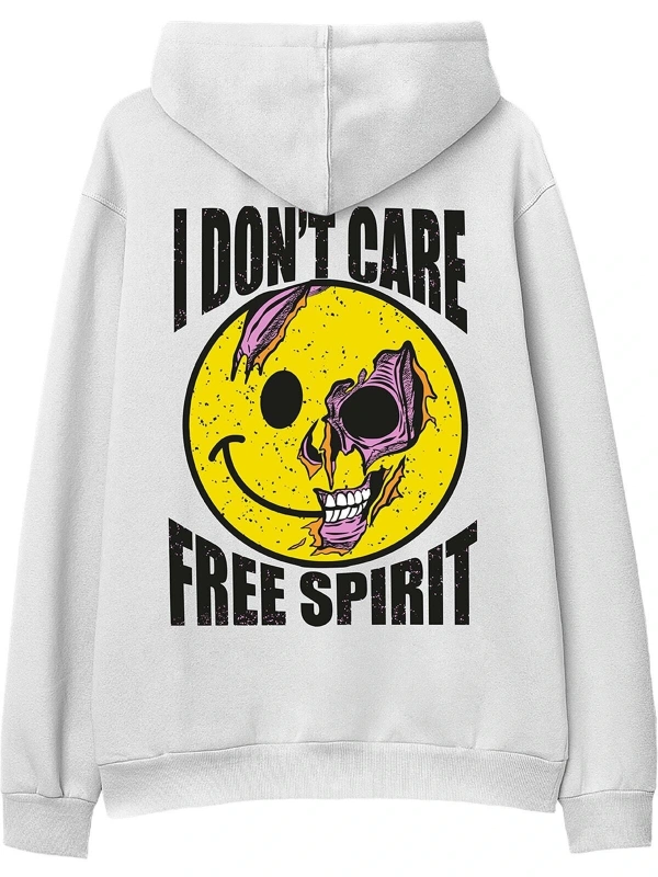 I Dont Care Beyaz Oversize Unisex Kapüşonlu Sweatshirt Hoodie