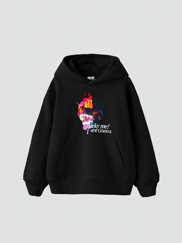 I See Ghost Baskılı Oversize Unisex Premium Siyah