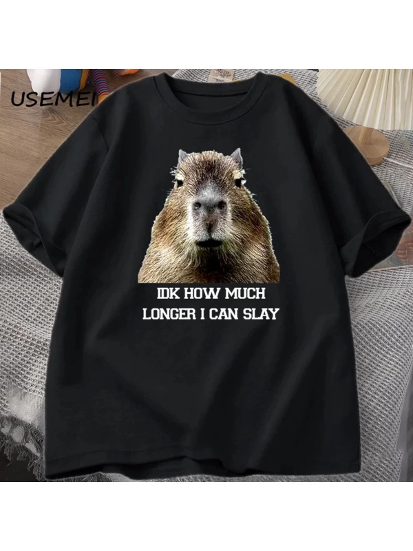 IDK ne kadar uzun ben Capybara komik Tshirt Slay eğilimleri Slay Retro hayvan T-shirt erkekle