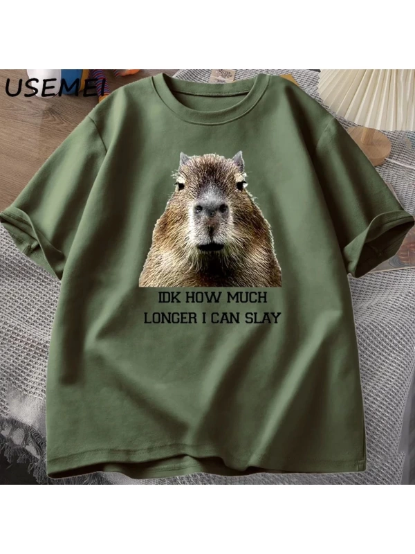 IDK ne kadar uzun ben Capybara komik Tshirt Slay eğilimleri Slay Retro hayvan T-shirt erkekle