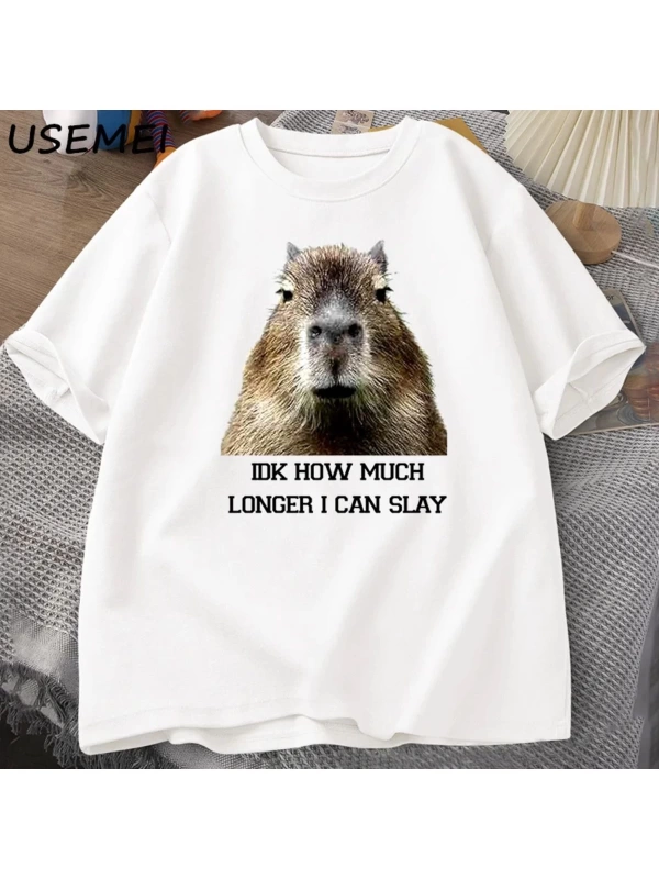 IDK ne kadar uzun ben Capybara komik Tshirt Slay eğilimleri Slay Retro hayvan T-shirt erkekle