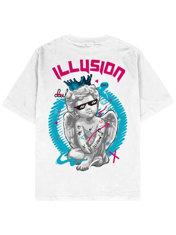Illusion Beyaz Oversize Unisex T-shirt
