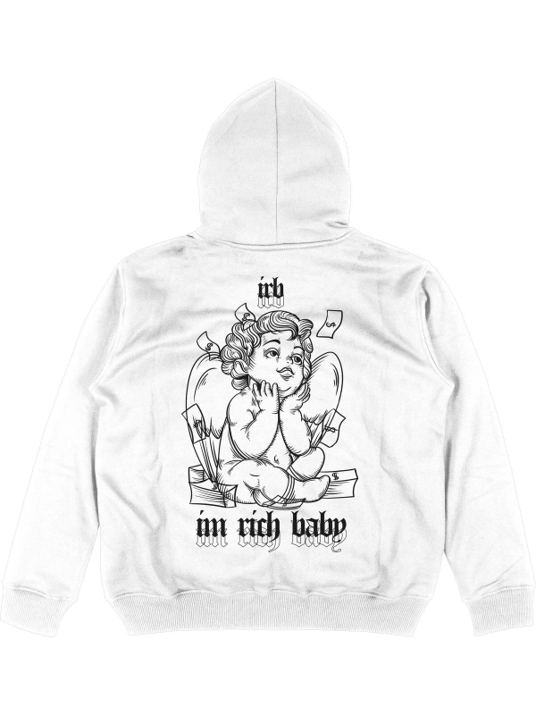 Im Rich Baby Beyaz Oversize Unisex Kapüşonlu Sweatshirt Hoodie