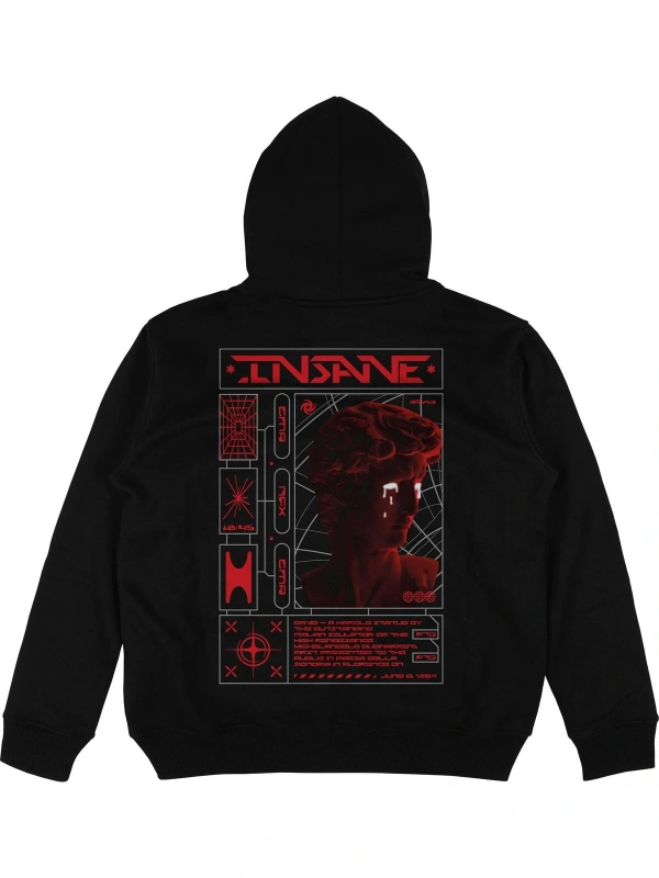 İnsane Siyah Oversize Unisex Kapüşonlu Sweatshirt Hoodie