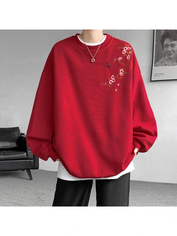 Işlemeli Sweatshirt adam kazaklar yeni tişörtü Harajuku uzun kollu kore giyim yorumları birço Siyah