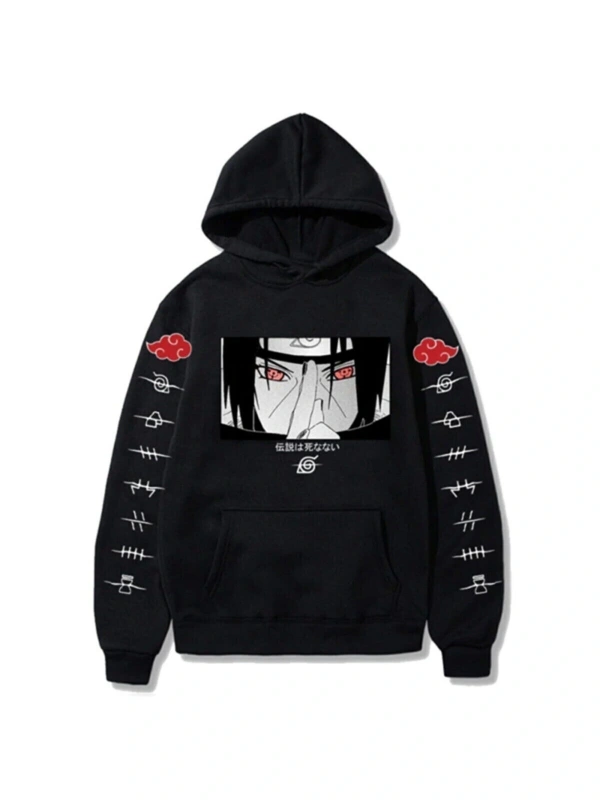 IvırZıvır----Anime Naruto Uchiha Siyah Unisex Normal Kalıp Kapşonlu Hoodie