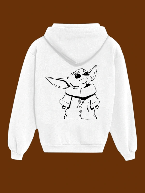 IvırZıvır----Unisex Beyaz Baby Yoda Sırt Baskılı Sweatshirt