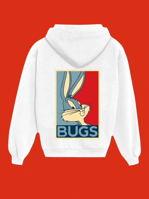 IvırZıvır----Unisex Beyaz Bugs Bunny Sırt Baskılı Sweatshirt