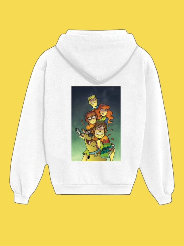 IvırZıvır----Unisex Beyaz Scooby Doo Sırt Baskılı Sweatshirt