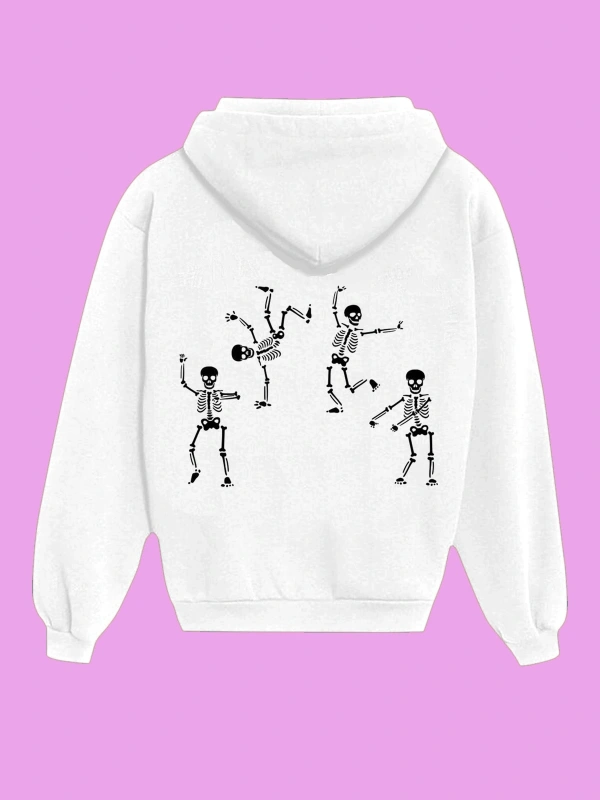 IvırZıvır----Unisex Beyaz Skull Sırt Baskılı Sweatshirt