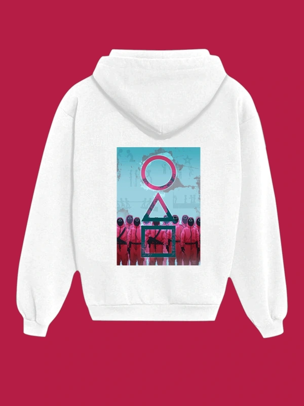 IvırZıvır----Unisex Beyaz Squid Game Sırt Baskılı Sweatshirt