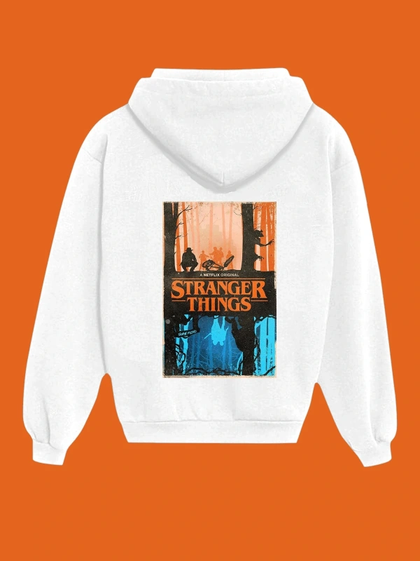 IvırZıvır----Unisex Beyaz Stranger Things Baskılı Sweatshirt
