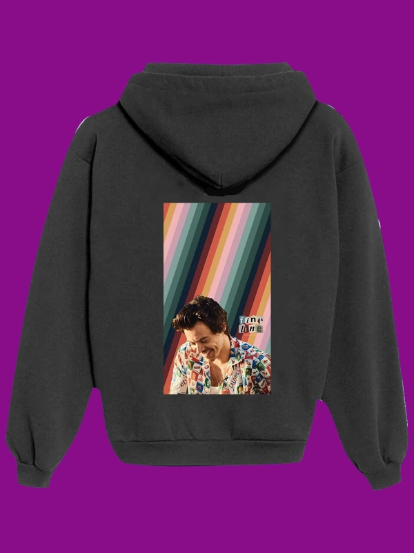 IvırZıvır----Unisex Siyah Harry Styles Sırt Baskılı Sweatshirt