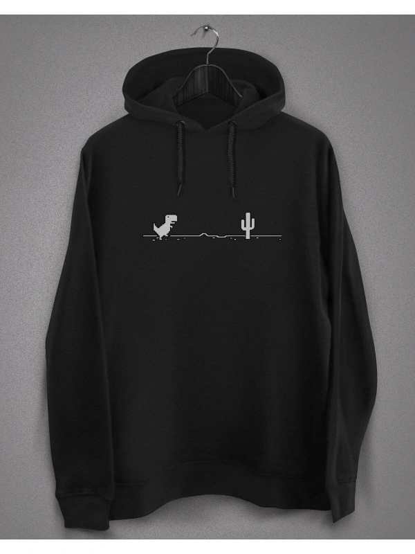 IvırZıvır----Unisex Siyah Internetsiz Dinozor Baskılı Sweatshirt
