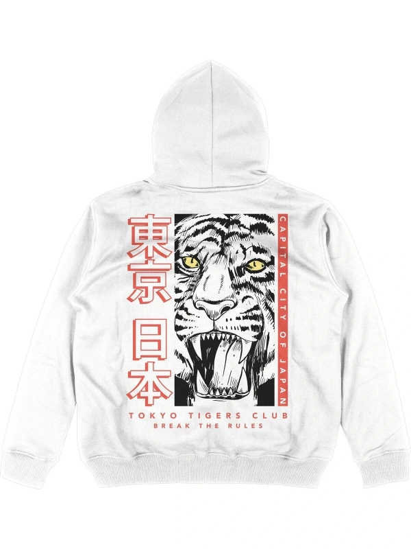 Japan Tiger Beyaz Oversize Unisex Kapüşonlu Sweatshirt Hoodie