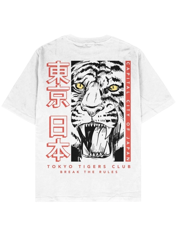 Japan Tiger Beyaz Oversize Unisex T-shirt