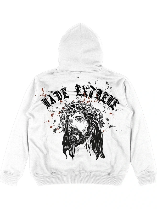 Jesus V2 Beyaz Oversize Unisex Kapüşonlu Sweatshirt Hoodie