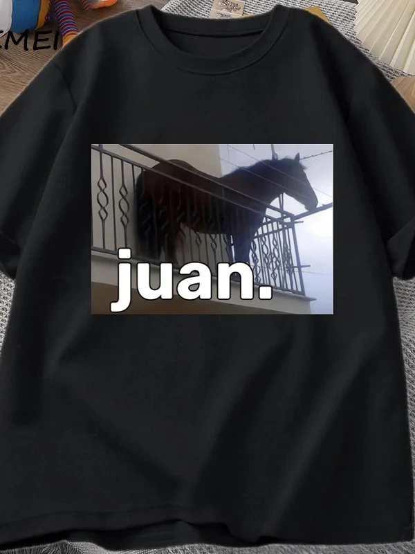 Juan Aptal At Balkon Dank Meme Grafik T Shirt Komik Adam O Boyun Rahat Kısa Kollu Tee 2797