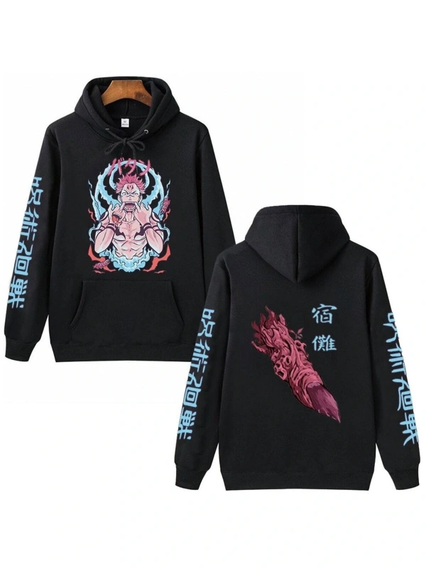 Jujutsu Kaisen Ryomen Sukuna Kapşonlu Hoodie 14589 Siyah