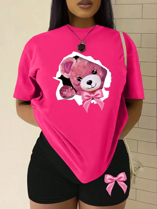 Kadın 2Lİ TAKIM OVERSİZE Trend T-shirt Şort Model 4969