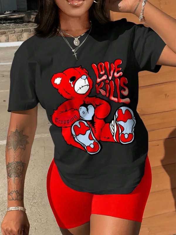 Kadın 2Lİ TAKIM OVERSİZE Trend T-shirt Şort Model 4987