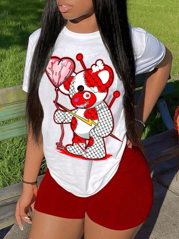 Kadın 2Lİ TAKIM OVERSİZE Trend T-shirt Şort Model 5023