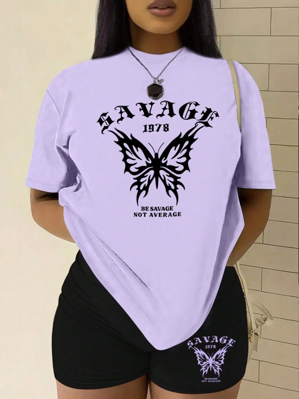 Kadın 2Lİ TAKIM OVERSİZE Trend T-shirt Şort Model 5045