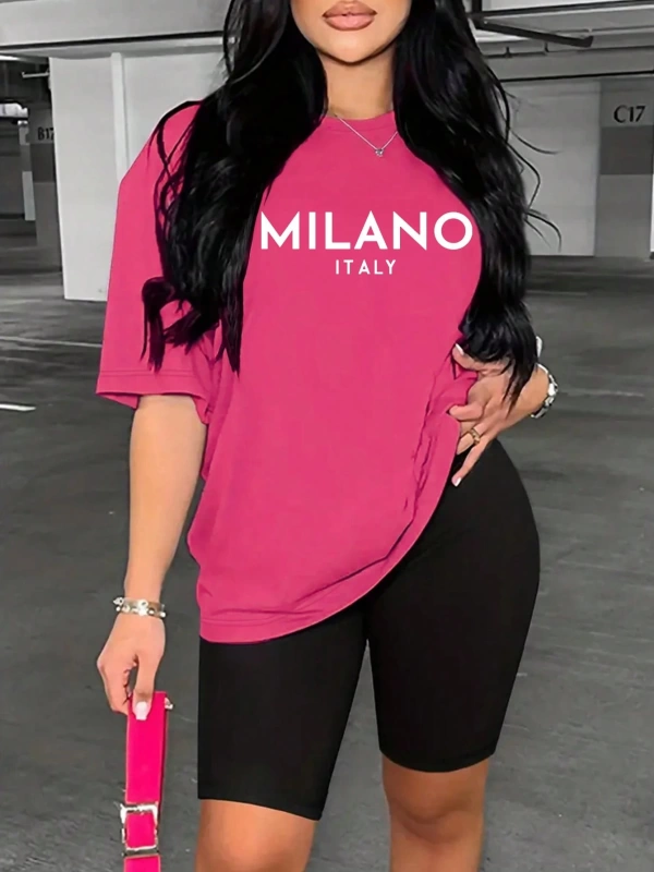 Kadın 2Lİ TAKIM OVERSİZE Trend T-shirt Şort Model 5061