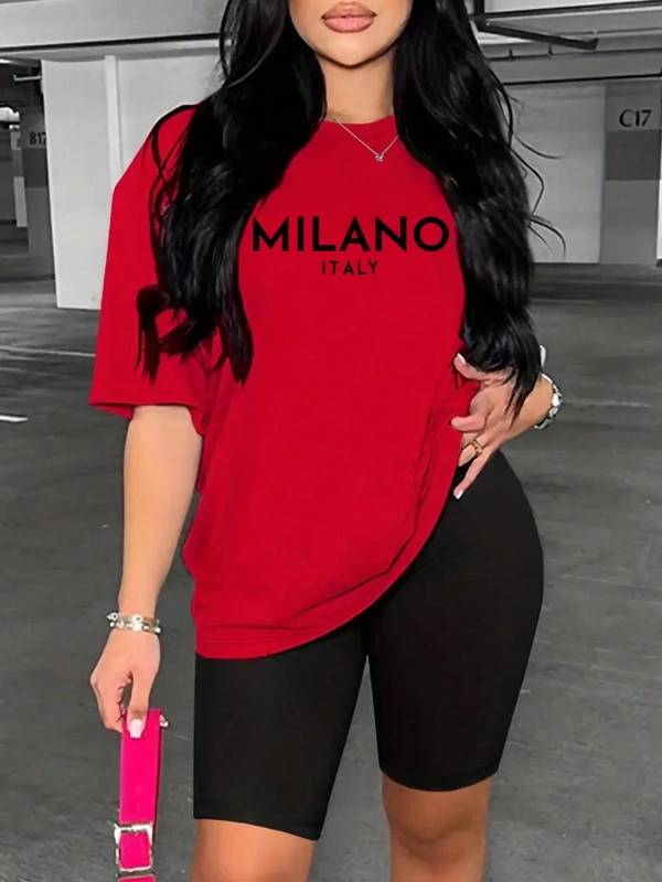 Kadın 2Lİ TAKIM OVERSİZE Trend T-shirt Şort Model 5067