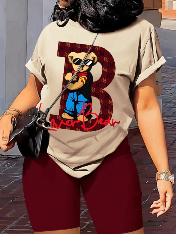 Kadın 2Lİ TAKIM OVERSİZE Trend T-shirt Şort Model 5068
