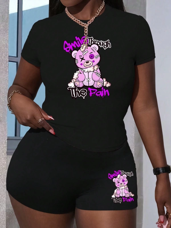 Kadın 2Lİ TAKIM OVERSİZE Trend T-shirt Şort Model 5079
