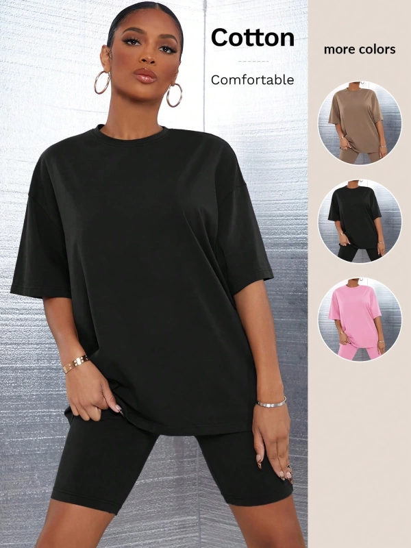 Kadın 2Lİ TAKIM OVERSİZE Trend T-shirt Şort Model 5100