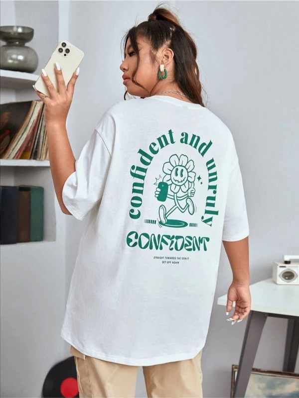 Kadın Beyaz Confied Baskılı Bisiklet Yaka Tshirt