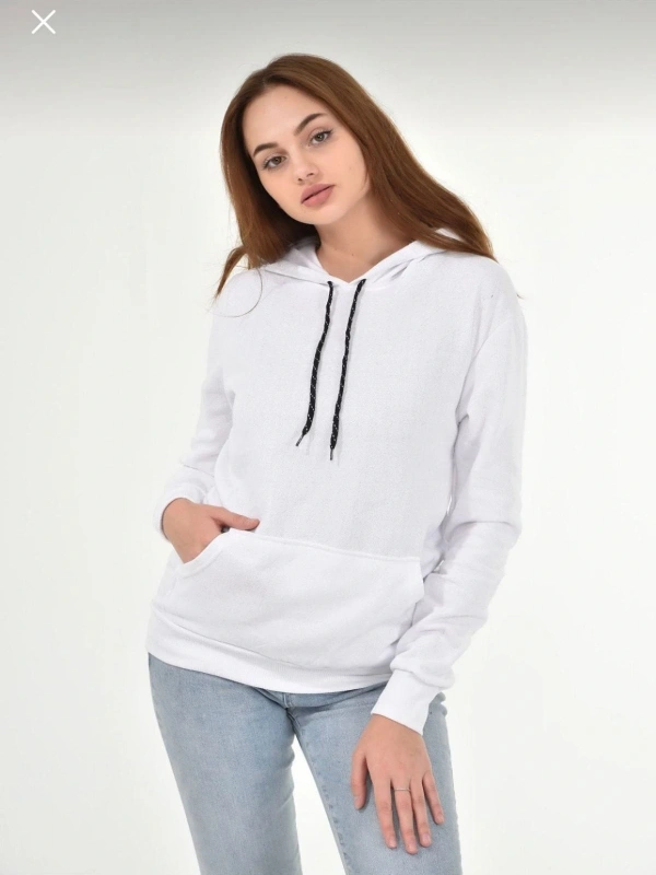 Kadın Beyaz Kapüşonlu Sweatshirt