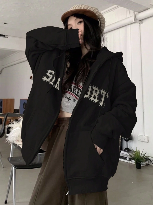 Kadın Bol Mektup Baskılı Termal Astarlı Sweatshirt, Sonbahar, Uzun Kollu Üstler Model 5144