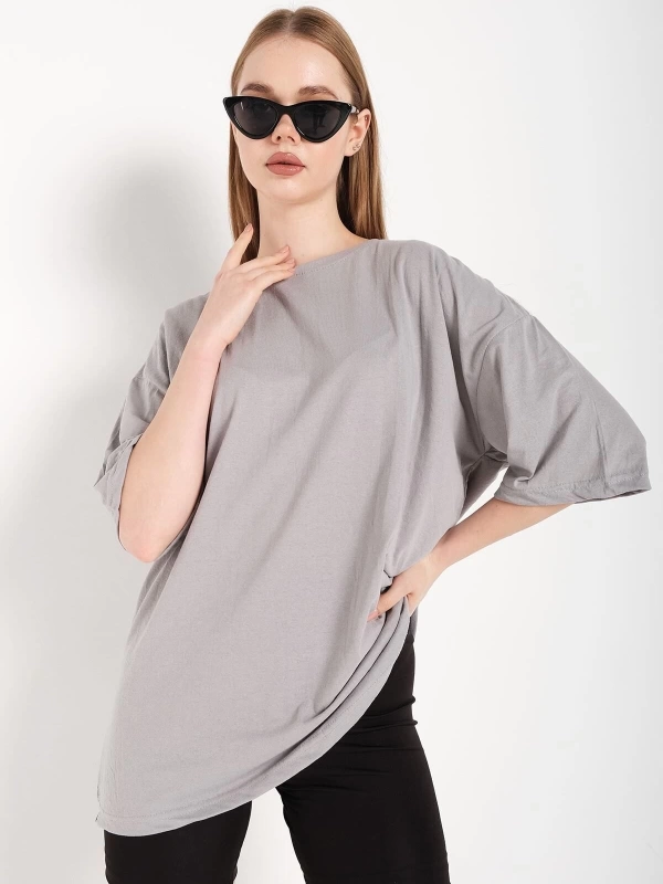 Kadın Boyamalı Gri Oversize T-shirt
