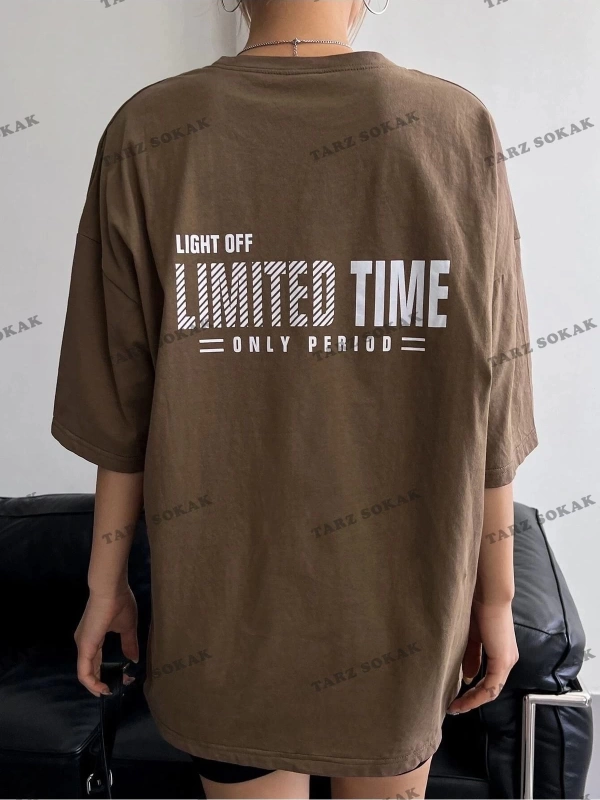 Kadın Camel Oversize Limited Time Baskılı