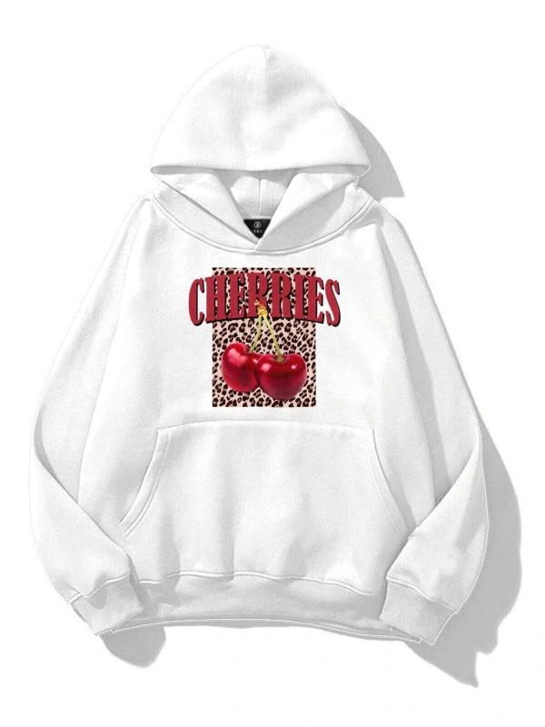 Kadın Cherries Leopar Sweatshirt Beyaz