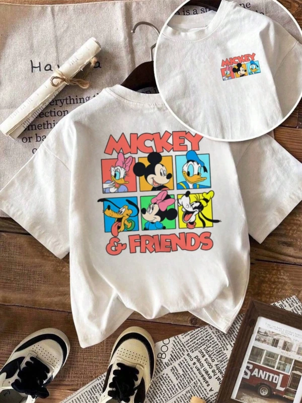 Kadın Çilek Desenli Yuvarlak Yaka Kısa Kollu Tişört, Moda ve Çok Yönlü, Yaz