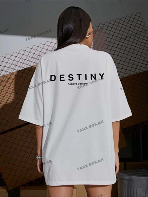 Kadın Destiny Baskılı Oversize Penye T-shirt