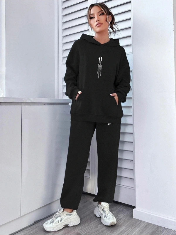 Kadın Dikey Baskılı Sweatshirt Alt Üst Eşofman Takımı Dike-kad-bas