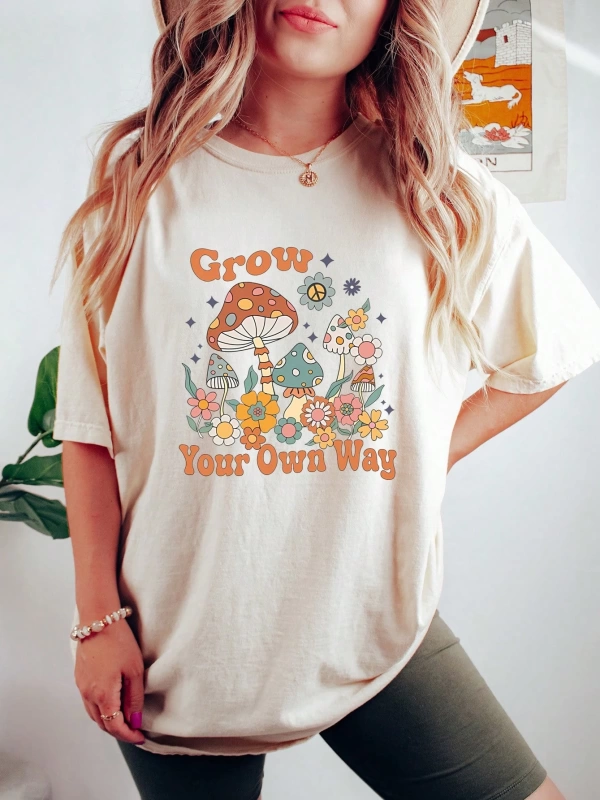 Kadın Düz Renk Yuvarlak Yaka Kısa Kollu Retro Opossum Baskılı Basit Üst, Günlük ve Günlük Giy