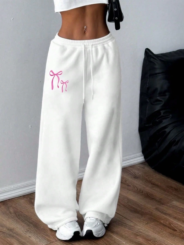 Kadın Fiyonk Desenli Eşofman Altı, Minimalist, Genç, Kampüs Stili, Moda, Rahat, Yolculuk, Spo