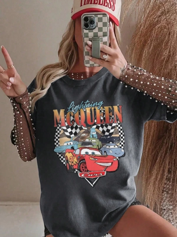 Kadın Günlük Moda Çok Yönlü Yuvarlak Yaka Kısa Kollu Tişört Harf Baskılı, Günlük Giyim İçin U