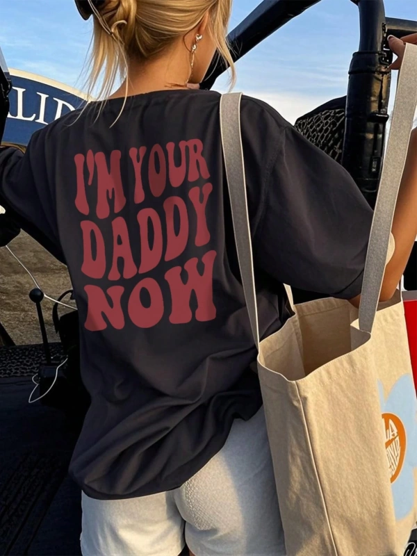 Kadın Günlük Tatil Yuvarlak Yaka Kısa Kollu Tişört Eğlenceli Slogan Baskılı Kadın Üstü.